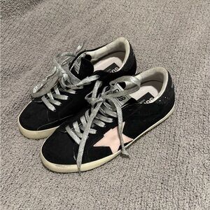 Golden Goose Women's Black Sneakers with Pink Star